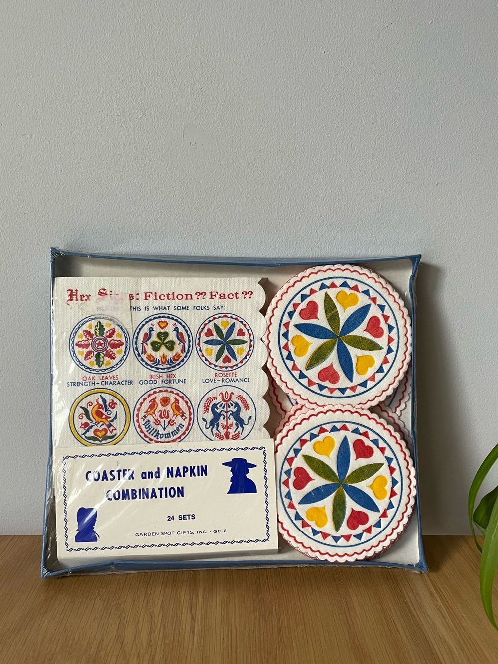 Vintage Pennsylvanian Dutch Hex Signs Paper Coasters & Napkins 24 Set NOS Sealed